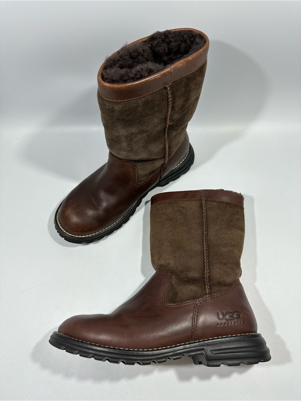 UGG Australia Brooks 5381 Brown Leather Suede Shearling Lined Winter Boots 5